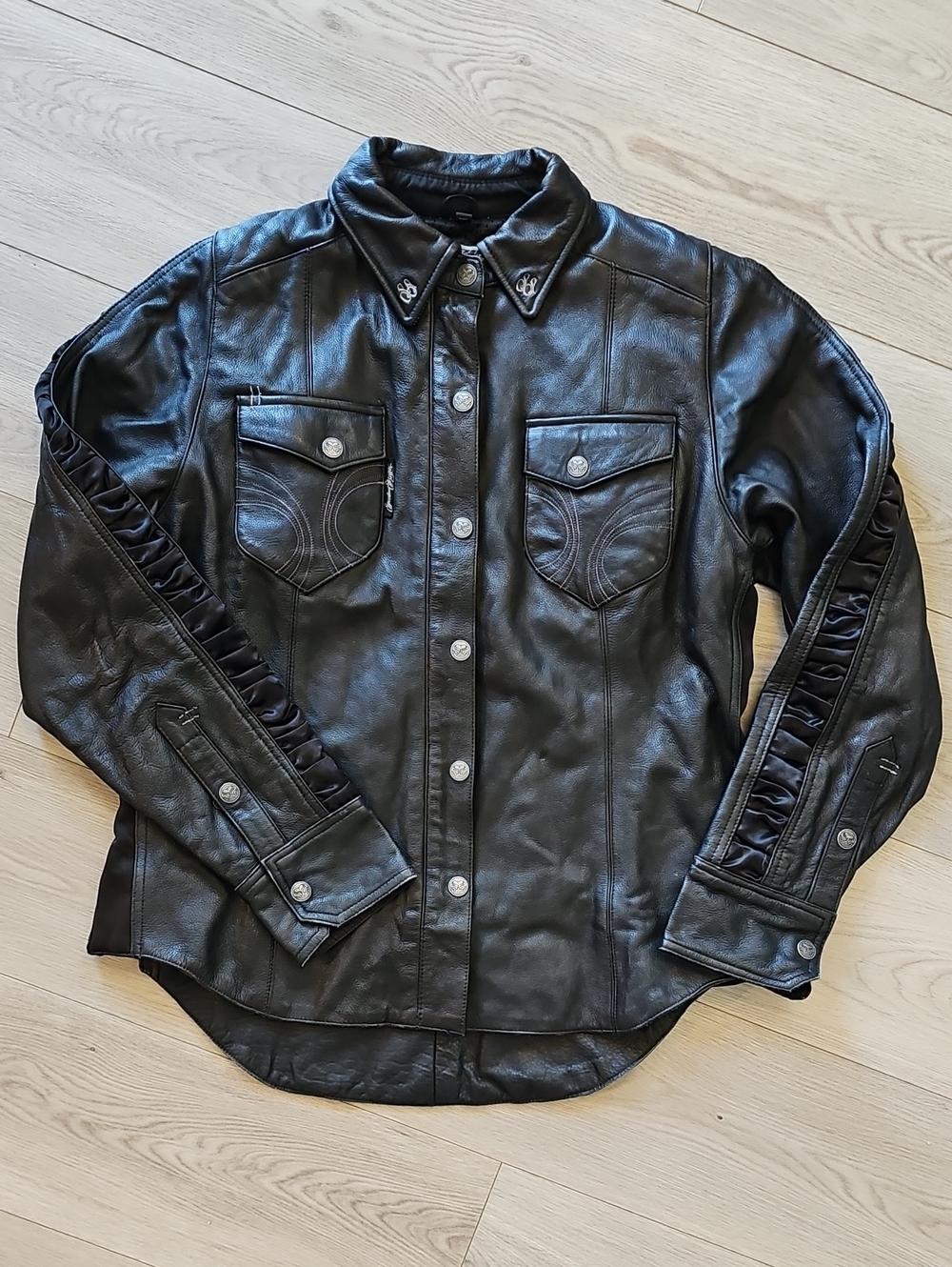 Speed & Strength Black Heart Leather Motorcycle Moto Shirt Jacket, XL